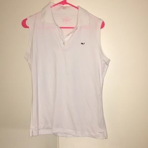 White sleeveless performance golf polo
